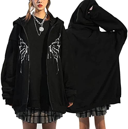 Napoo Bayan Uzun Kollu Hoodie Üst Gotik Zip Lace Up Kazak Cepler fermuarlı kapüşonlu svetşört Bayan