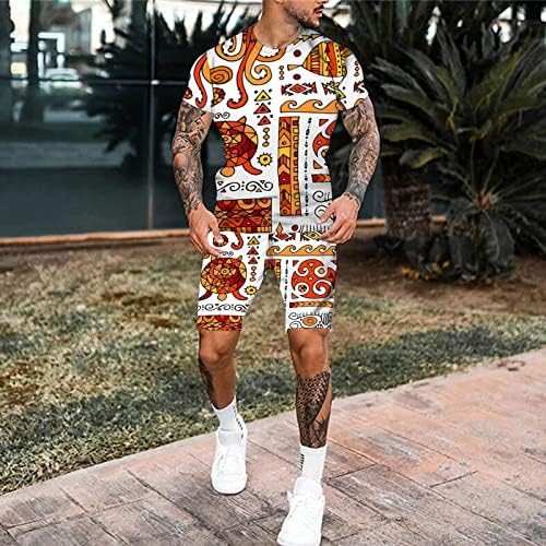 Stoota İki Parçalı Casual Slim Fit Eşofman Erkekler için Tropikal Baskı kısa kollu tişörtler Koşu Şort Yaz Giyim