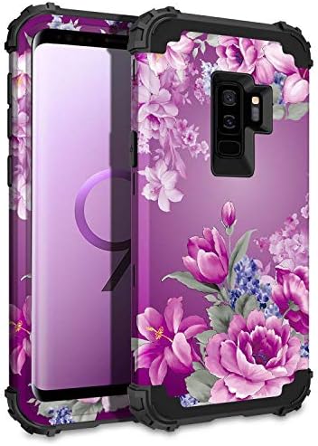 LONTECT Uyumlu Galaxy S9 Artı Kılıf Çiçek 3 in 1 Ağır Hibrid Sağlam Yüksek Darbe Darbeye Koruyucu Kapak Kılıf Samsung