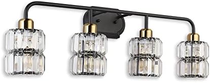 YHTlaeh yeni banyo Vanity aydınlatma armatürleri siyah pirinç kristal gölge 4 ışıkları Modern duvar Bar aplik ayna