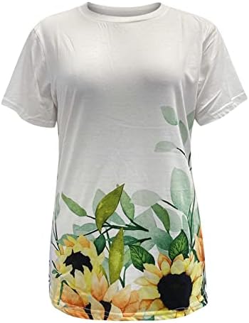 Pamuk Spandex Bayan Gömlek Yaz Bayan Kısa Kollu Ekip Boyun Çiçek Baskılı Üst T Shirt Bayan Uzun Kollu