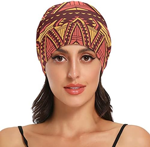 Kafatası Kap Uyku Kap Çalışma Şapka Bonnet Beanies Kadınlar için Çizgili Bohemian Vintage Üçgen Geometrik Etnik Uyku