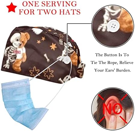 Çalışma Kapağı Kadınlar için Düğme ile Tıbbi Cerrahi Şapkalar Fırçalama Kapaklar 2 Paket Ayarlanabilir Elastik Kravat