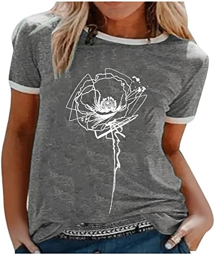 Kadın Ekip Boyun T Shirt Yaz Çiçek Grafik Tees Casual Kısa Kollu Gevşek Fit Trendy Tunik Gömlek Bluz Tops