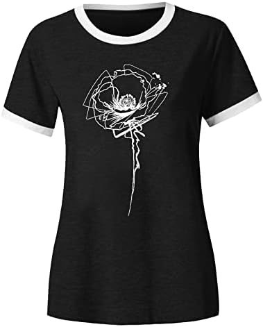 Kadın Ekip Boyun T Shirt Yaz Çiçek Grafik Tees Casual Kısa Kollu Gevşek Fit Trendy Tunik Gömlek Bluz Tops
