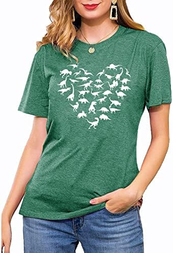 Ayaclon kadın Sevimli Dinozor Gömlek Yaz Gevşek günlük kısa kollu t-shirt Grafik Baskılı Üstleri