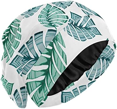 Kadın Bere Şapka Kafatası Çalışma Kap, Yeşil Otlar Yaprak Elastik Moda Şapkalar Gece Uyku Kaput Saç Kapak