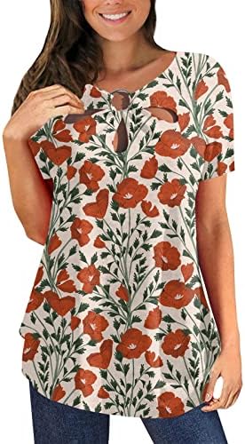 Yaz Üstleri Kadınlar için 2023 Yenilik Tasarım O - ring Kesme kısa kollu T-shirt Bohemian Çiçek Baskı Plaj Güneş Gömlek