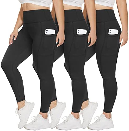TNNZEET 3 Paket Artı Boyutu Yüksek Belli Tayt Kadınlar için, Tereyağlı Yumuşak Siyah, Yoga Pantolon (2X, 3X, 4X)