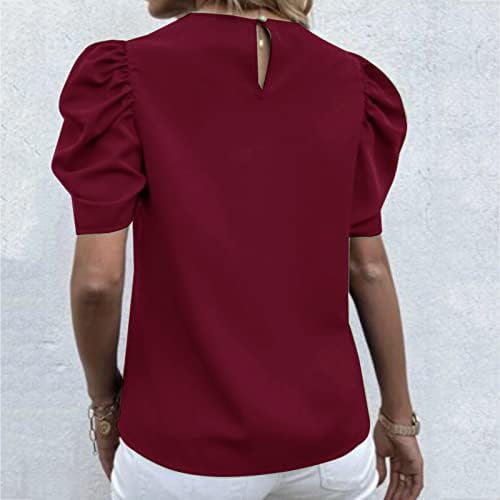 Üstleri kadın 2023 Yaz Moda Baskılı Puf Kısa Kollu Yuvarlak Boyun T-Shirt Tunik Bluz Üst / Çiçek Gömlek