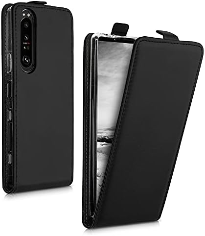 kwmobile Dikey Flip Case Sony Xperia 1 III ile Uyumlu - Mıknatıslı Kılıf PU Deri Koruyucu Kapak-Siyah