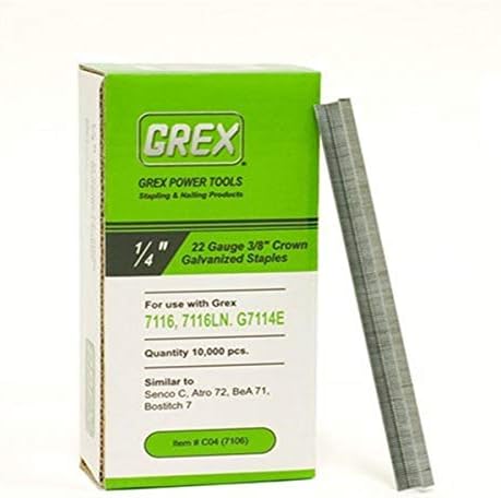 GREX C04 22 Gauge 3/8 inç Taç 1/4 inç Uzunluğunda Galvanizli Zımbalar (kutu başına 10.000)