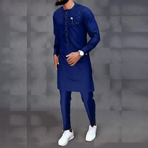 Erkek 2 Parça Set Afrika Dashiki Kıyafet Gömlek ve Pantolon Geleneksel Giyim Takım Elbise Uzun Kollu Eşofman