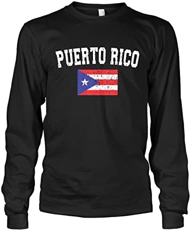 Erkek Soluk Sıkıntılı Porto Riko Bayrağı uzun kollu tişört