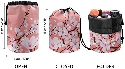 U tasarımlar İÇİN Kiraz Çiçekleri Baskı Makyaj Çantası Seyahat Kozmetik Çantası Kadınlar için Pembe İpli makyaj fırçası
