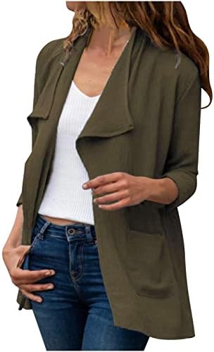 Kadın Uzun Kollu Yakalı Hırka Rahat Hafif Açık Ön Ceket Cep Gevşek Fit Tunik üst bluz
