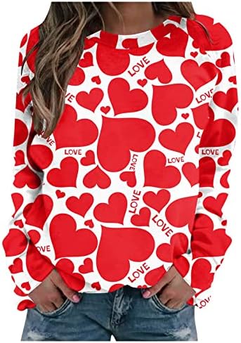 Mutlu sevgililer Günü Gömlek Crewneck Tops Uzun Kollu Kazak Aşk Kalp Grafik Tişörtü Çift Gömlek Tops