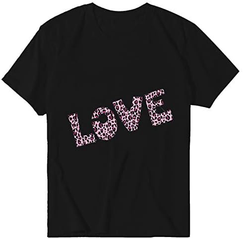 Kısa Kollu Tişörtleri Kadınlar için sevgililer Günü Artı Boyutu Tees Gömlek Leopar Aşk Mektubu Baskı Kazak Yaz Üst
