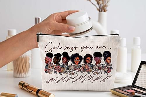 AİEVFU Tanrı Hıristiyan Makyaj Çantası Olduğunu Söylüyor, Hıristiyan Kadın Kız Kardeş için Afrikalı Amerikalı Kız