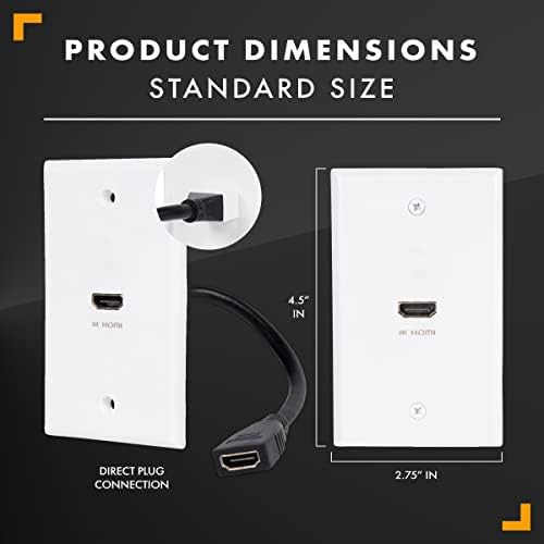 Alıcının Noktası 2 Bağlantı Noktası 8K HDMI Duvar Plakası 8K 60Hz ve 4K 120Hz (Beyaz) (5'li Paket)