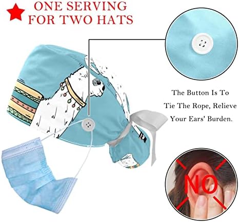 Düğmeli Niaocpwy Çalışma Kapağı, Ayarlanabilir Cerrahi Şapka Elastik Bandaj Kravat Geri Şapkalar