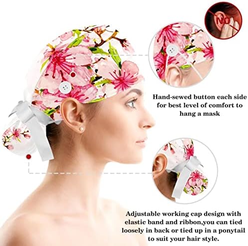 Kelebek Çiçek Çalışma Kap Düğmesi ve Ter Bandı Ayarlanabilir Unisex Kravat Geri Şapka Hemşire Cerrahi Kapak