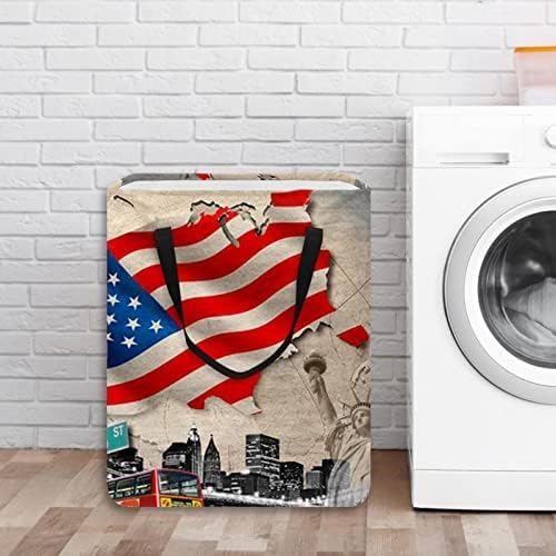 Retro Amerikan Bayrağı Baskı Katlanabilir çamaşır sepeti, 60L Su Geçirmez çamaşır sepetleri çamaşır Kutusu Giysi Oyuncak