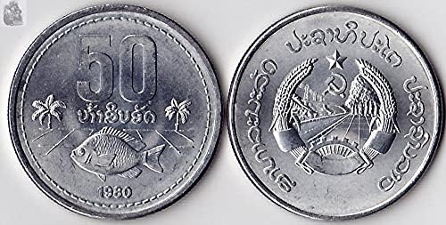 Asya Yeni Laos 50 Atte 1980 Baskı Yabancı Paralar Sikke Koleksiyonu